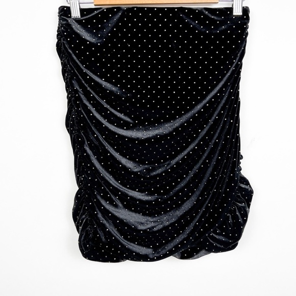 For Love and Lemons Dolls Kill Margot Black Velvet Gold Stud Ruched Mini Skirt - Picture 6 of 16